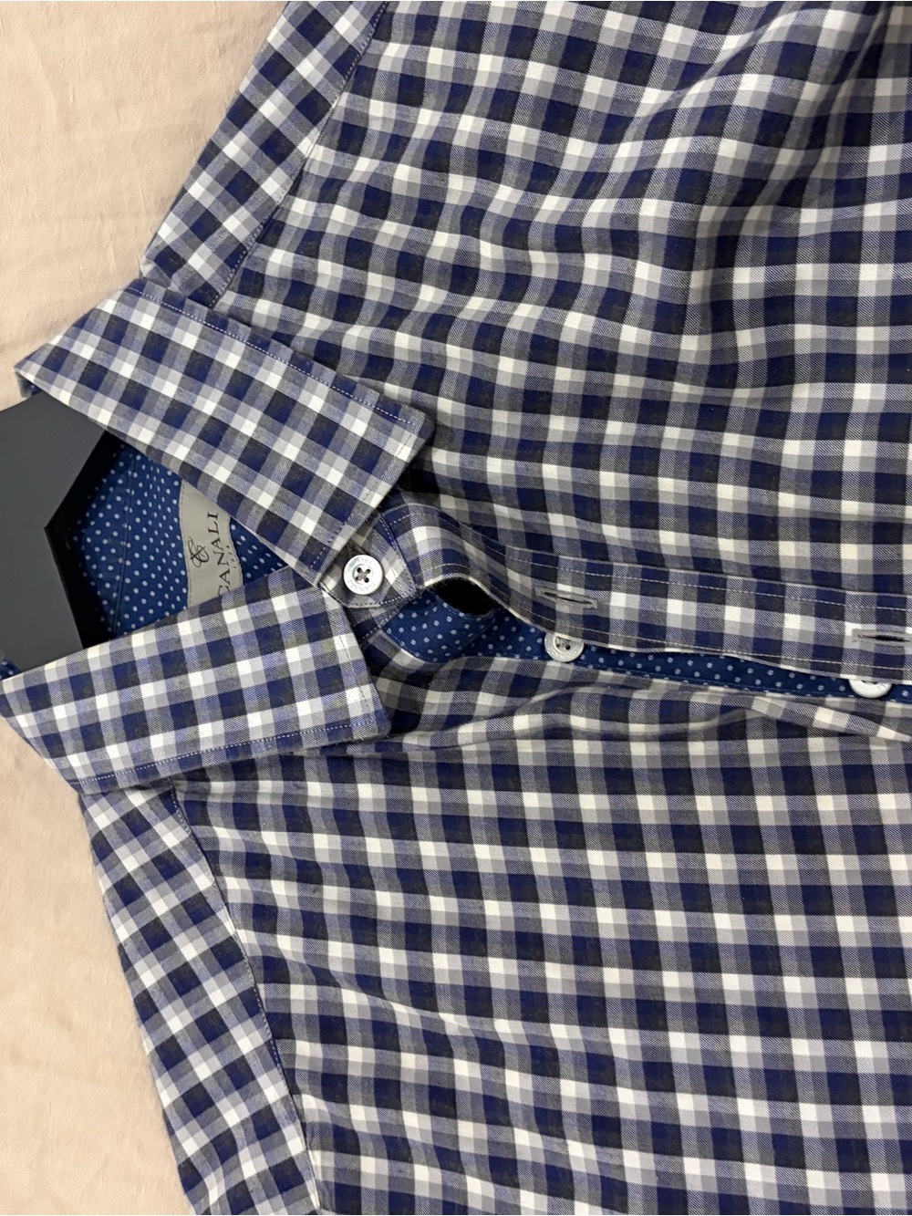 Canali Blue and White Checked Button-Down Shirt